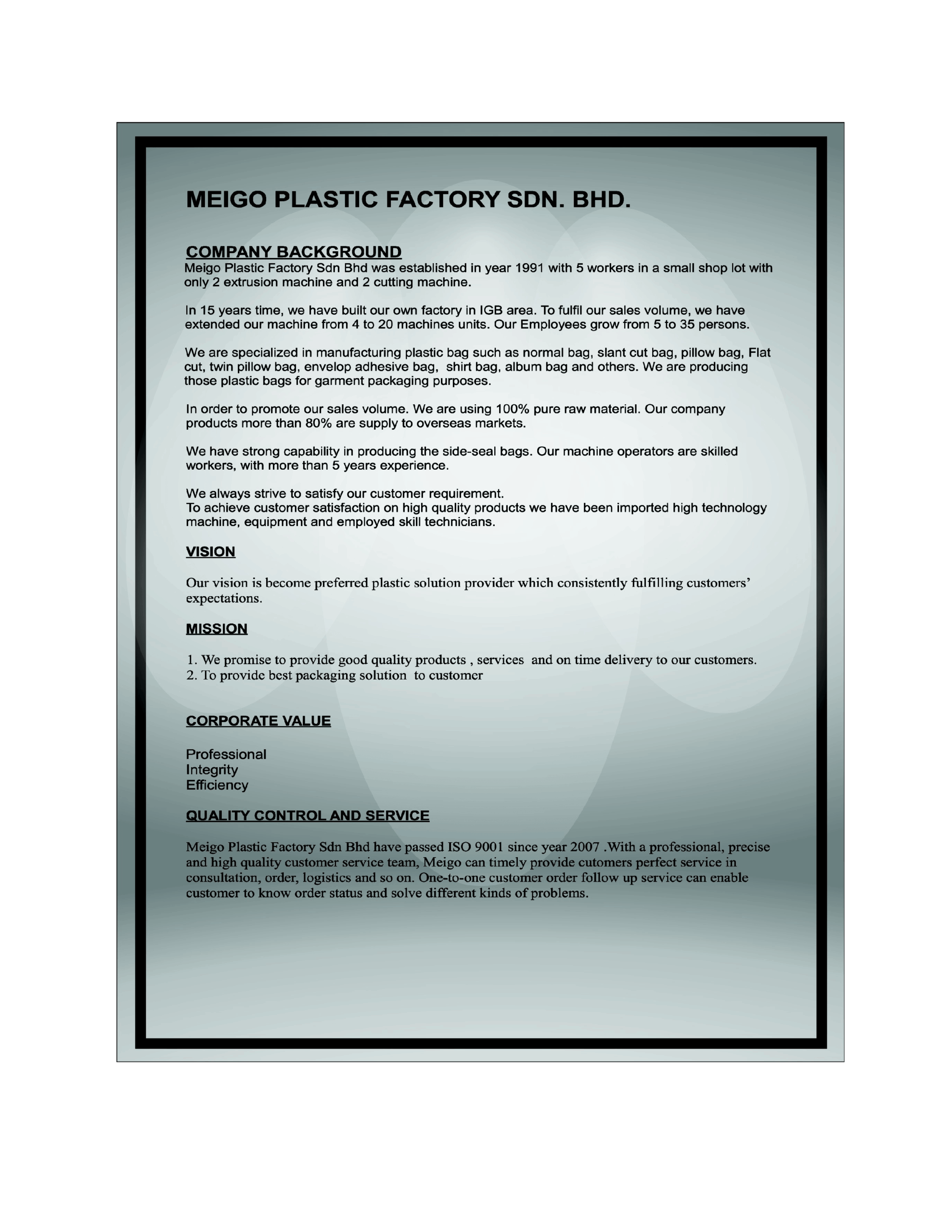 MEIGO PLASTIC FACTORY SDN. BHD.